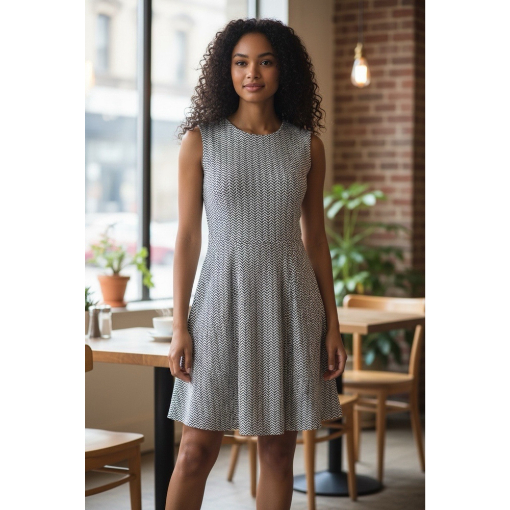 Ann Taylor Loft Black Ivory Herringbone Stretch Dress 8